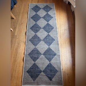 Ruggable EUC INCL PAD washable argyle charcoal tan cottage runner 7x2.5 feet